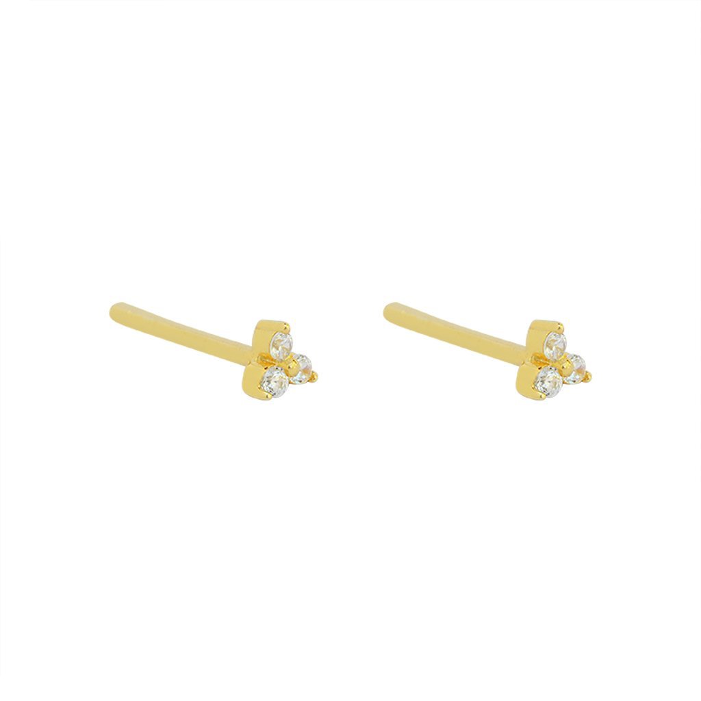 Duo Jewellery Earrings Yellow Gold Duo mini three stone stud earrings