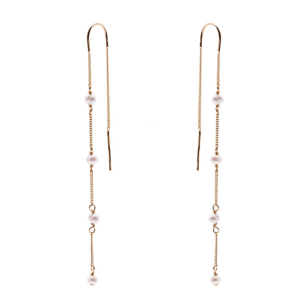 Duo Jewellery Earrings Yellow Gold Duo Pearl Chain Drop Earrings