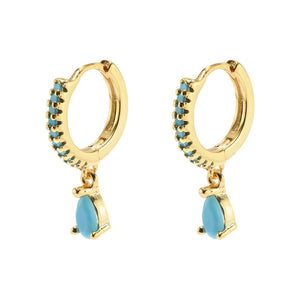 Duo Jewellery Earrings Yellow Gold Duo Tear Drop Aqua Hoops