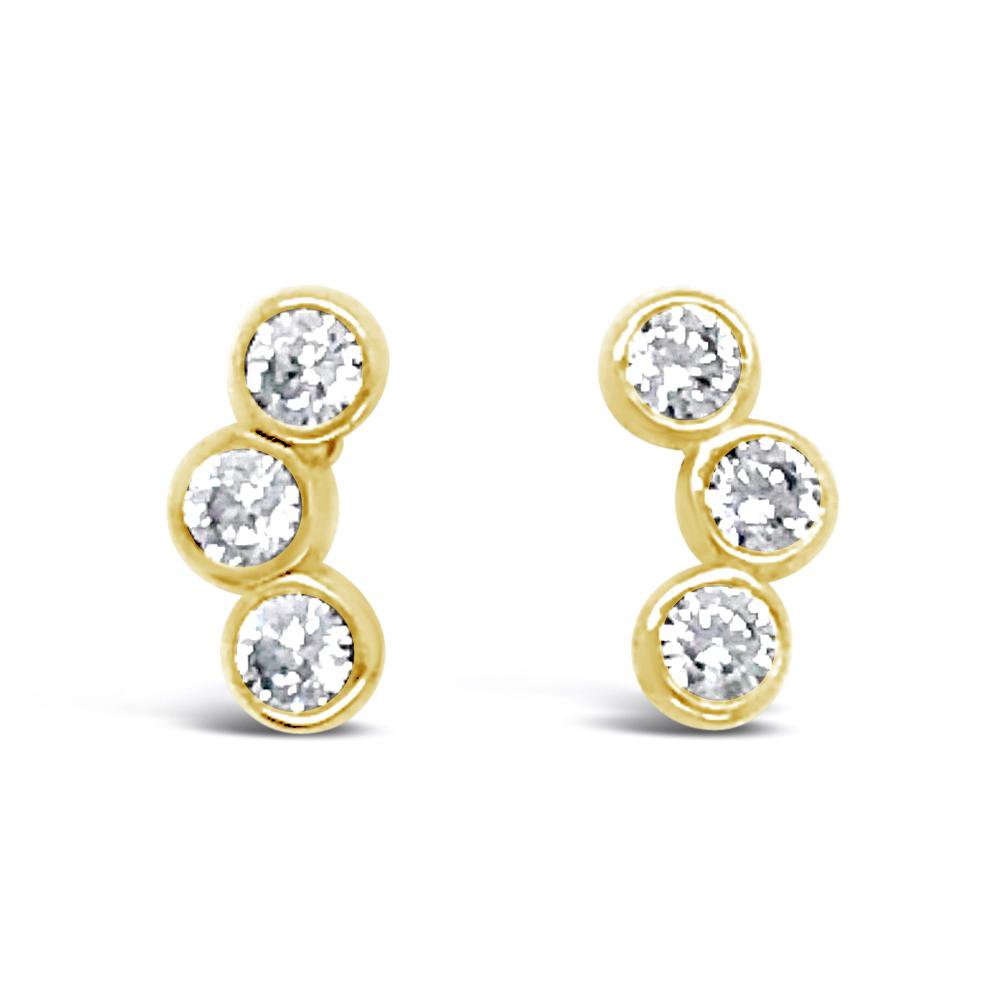Duo Jewellery Earrings Yellow Gold Duo Three Stone Gold Stud Earrings