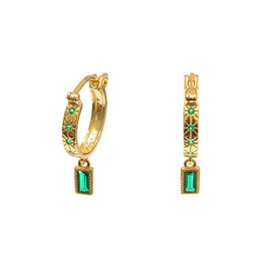 Duo Jewellery Earrings Yellow Gold / Green Details Hoop With Drop Earrings