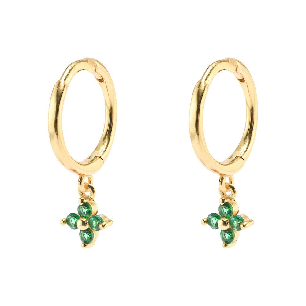 Duo Jewellery Earrings Yellow Gold / Green Duo Mini Flower Hoop Earrings