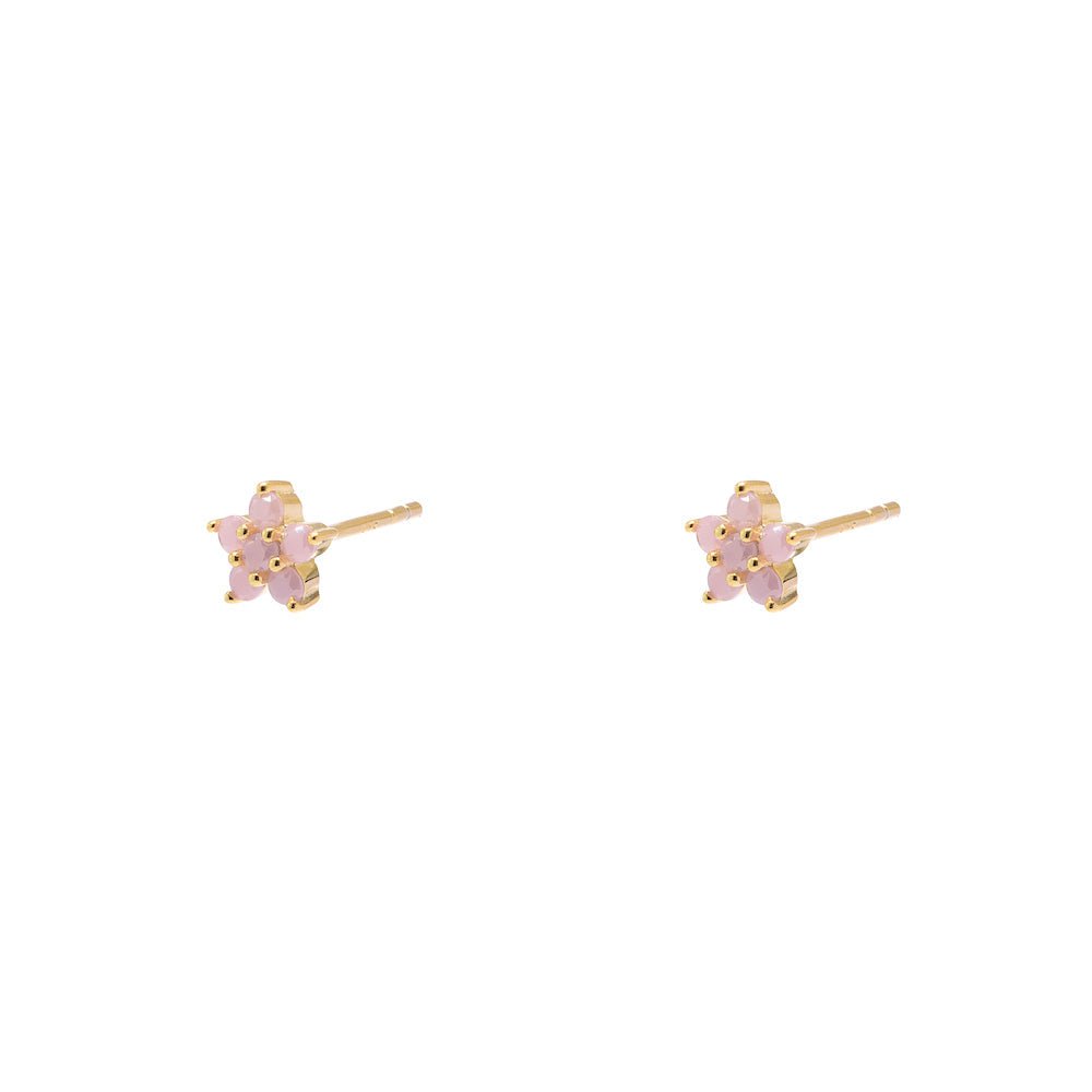 Duo Jewellery Earrings Yellow Gold / Pink Duo Flower Stone Stud Earrings