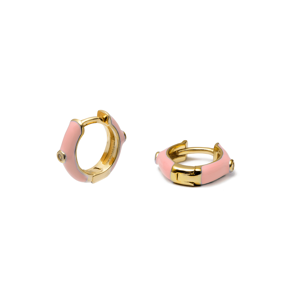 Duo Jewellery Earrings Yellow Gold / Pink Duo Mini enamel huggie earrings