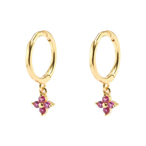 Duo Jewellery Earrings Yellow Gold / Pink Duo Mini Flower Hoop Earrings