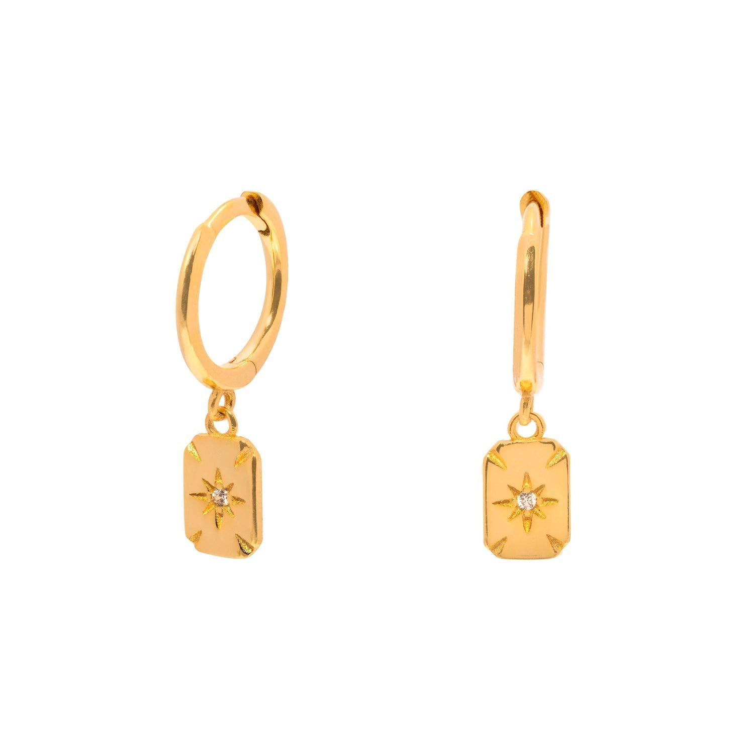 Duo Jewellery Earrings Yellow Gold Plate With Star Hoop Earrings