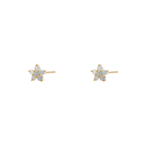 Duo Jewellery Earrings Yellow Gold / White Duo Flower Stone Stud Earrings