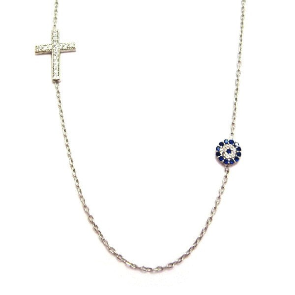 Duo Jewellery Necklaces Duo Evil Eye And Cross Necklace