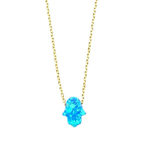 Duo Jewellery Necklaces Yellow Gold Duo Hamsa Blue Opalite Necklace