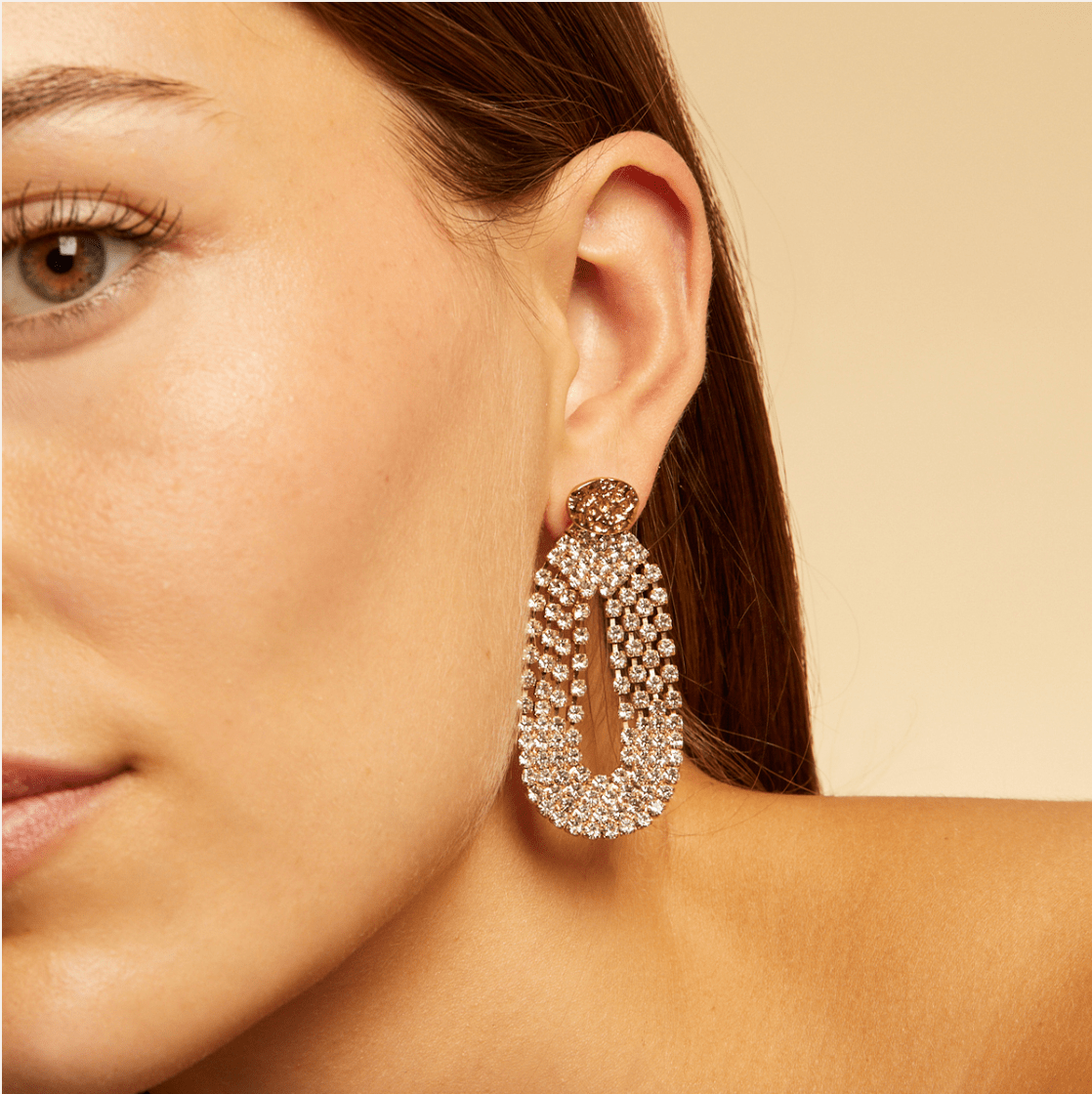 Duo Jewellery Yellow Gold Trevise Strass Gold Earrings