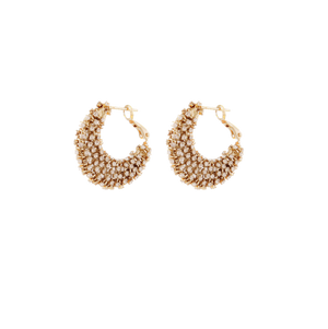 Gold hoop earrings with gold and clear beads 