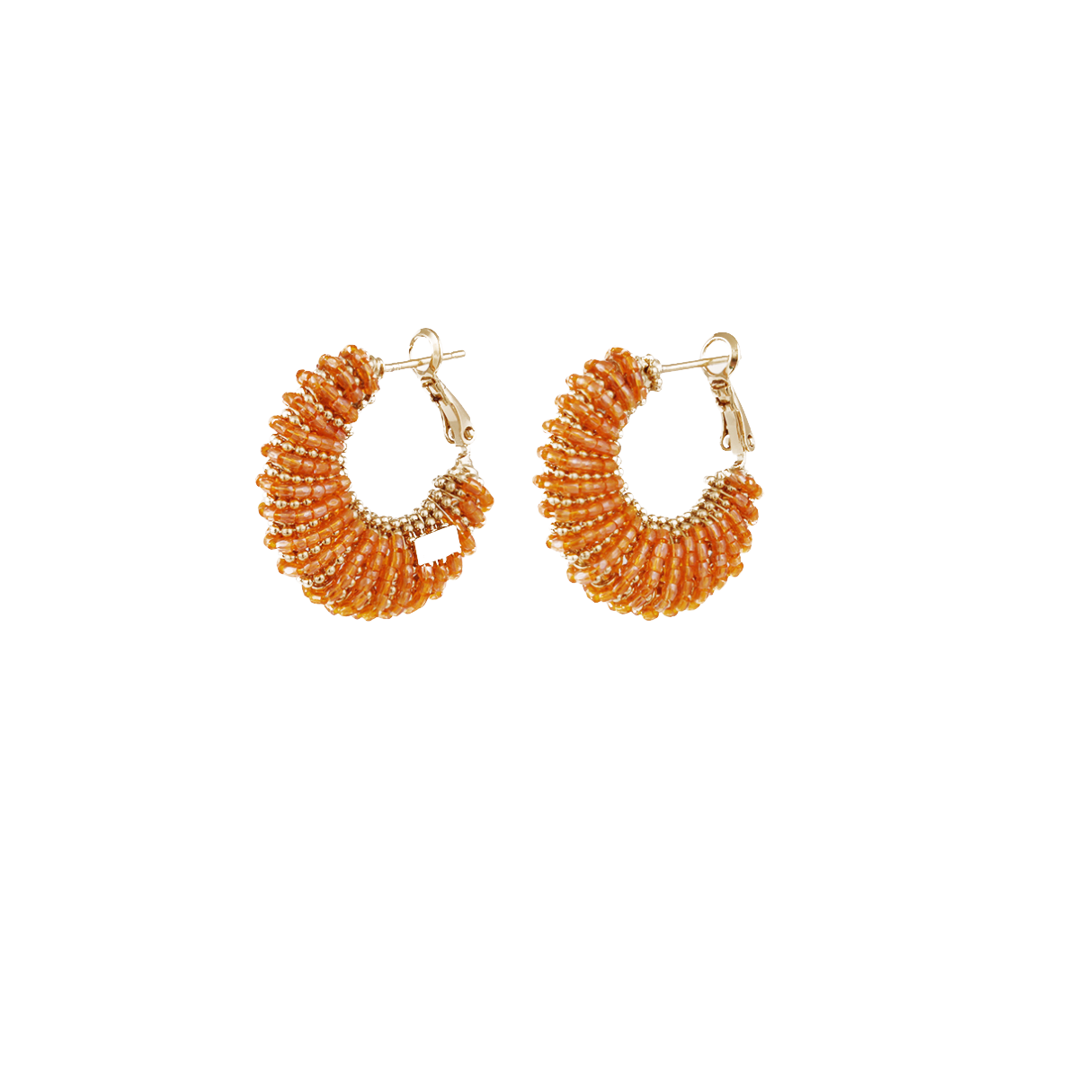 Gold hoop earrings with gold and turquoise beads 