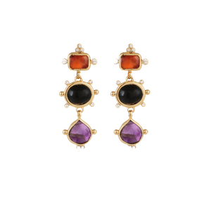 Gas Earrings Yellow Gold Tiki Three Row Earrings