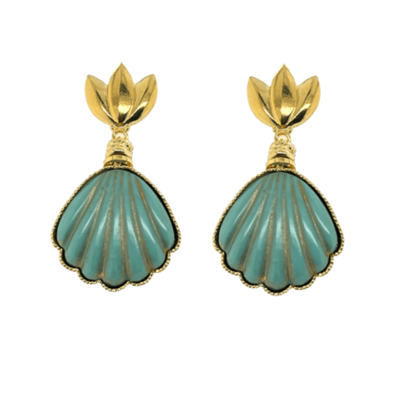 Gas Earrings Yellow Gold / Turquoise Sanibel Shell Earrings