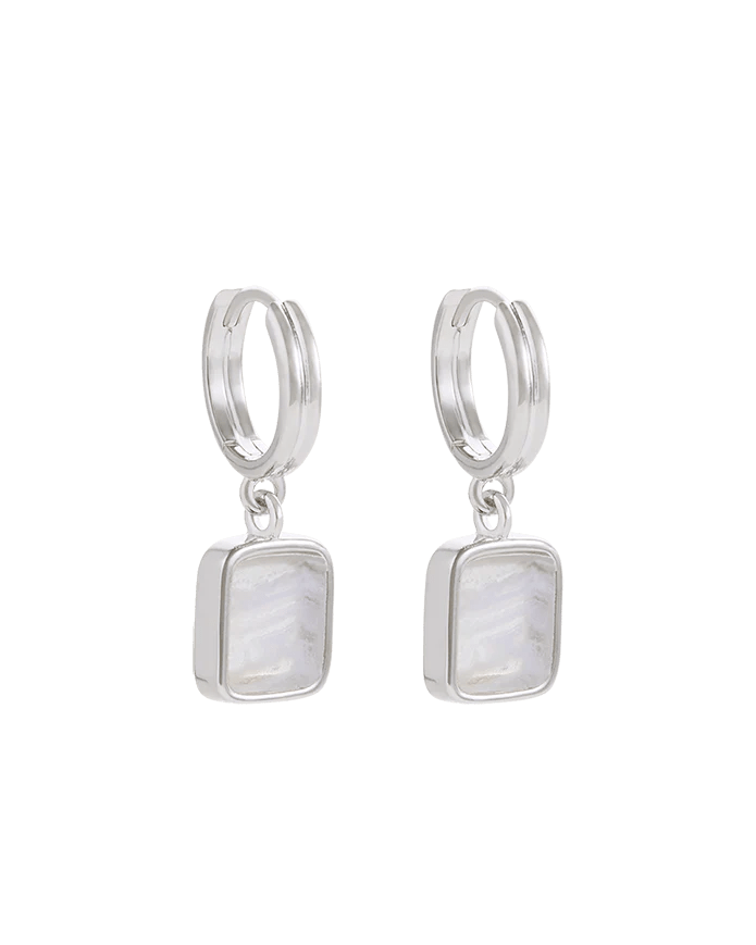 Kirstin Ash Earrings Silver / Blue Agate Stone Hoop Earrings