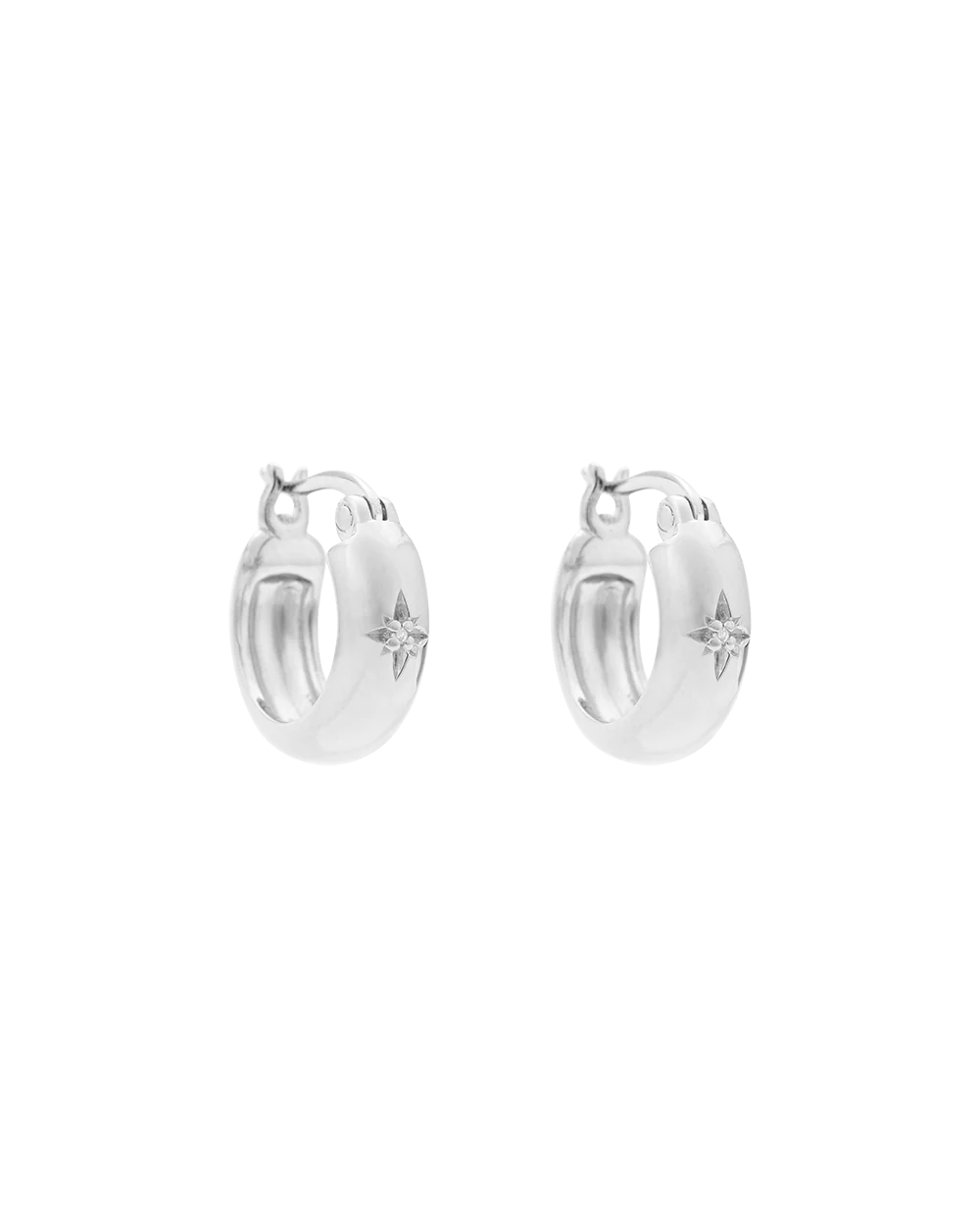 Kirstin Ash Earrings Silver GUIDING STAR ETCHED HOOPS