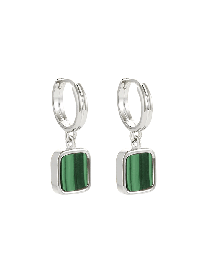 Kirstin Ash Earrings Silver / Malachite Stone Hoop Earrings