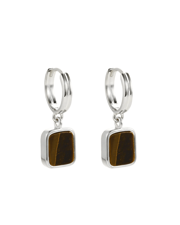 Kirstin Ash Earrings Silver / Tiger Eye Stone Hoop Earrings
