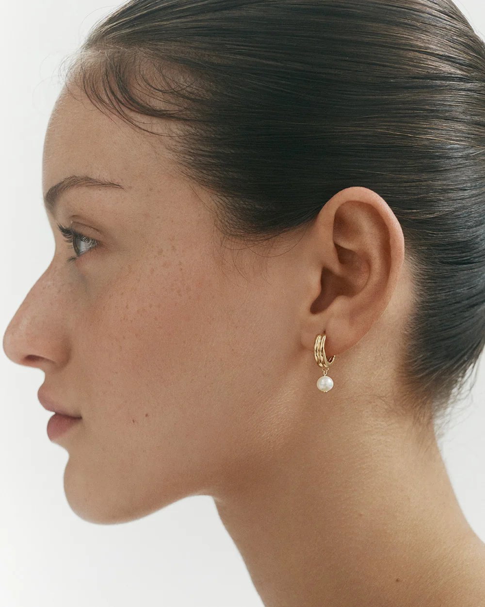Kirstin Ash Earrings Yellow Gold Solace Pearl Hoop Earrings