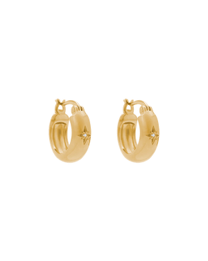 Kirstin Ash Earrings Yellow Gold GUIDING STAR ETCHED HOOPS