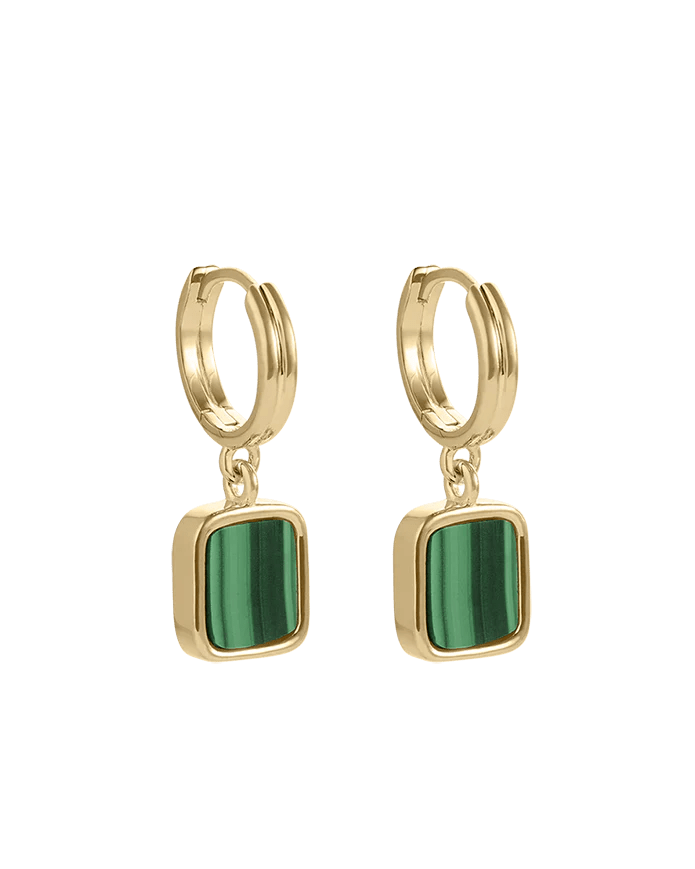 Kirstin Ash Earrings Yellow Gold / Malachite Stone Hoop Earrings