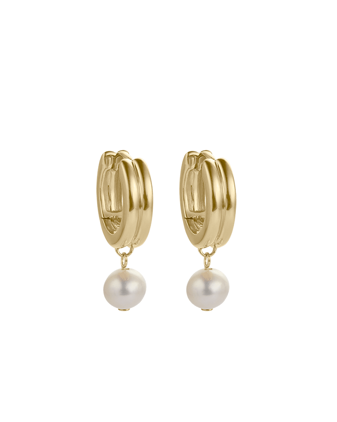 Kirstin Ash Earrings Yellow Gold Solace Pearl Hoop Earrings