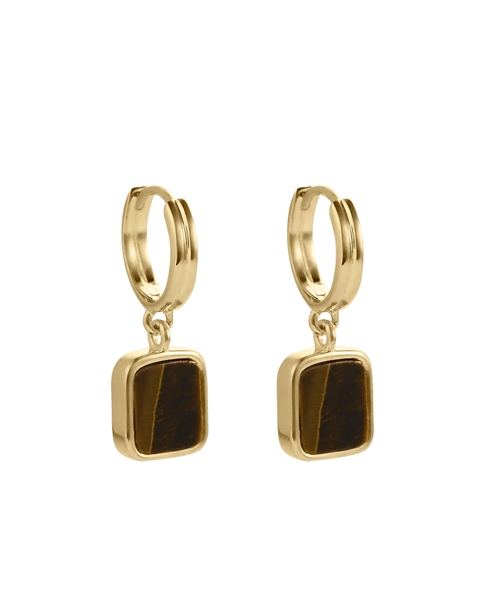 Kirstin Ash Earrings Yellow Gold / Tiger Eye Stone Hoop Earrings