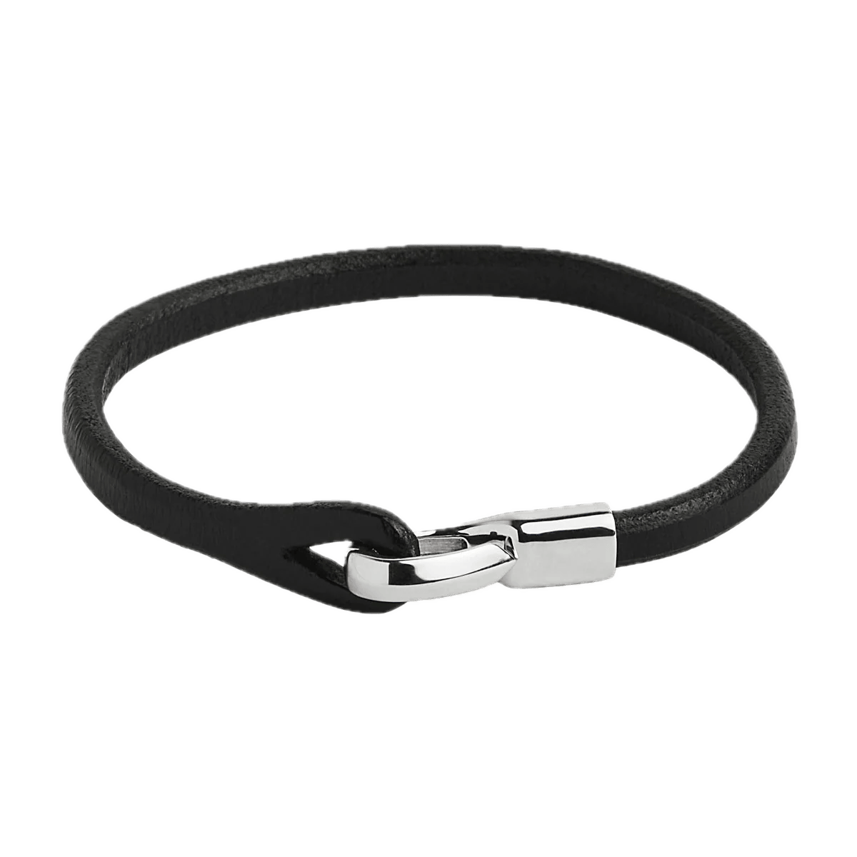Najo Black / 21cm Najo Kinship Men’s Leather and Steel Bracelet