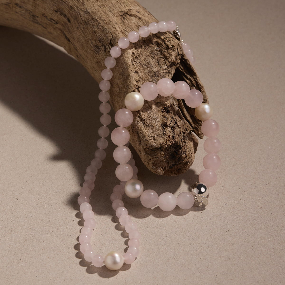 Najo Bracelets Najo Sunset Rose Quartz & Pearl Stretch Bracelet