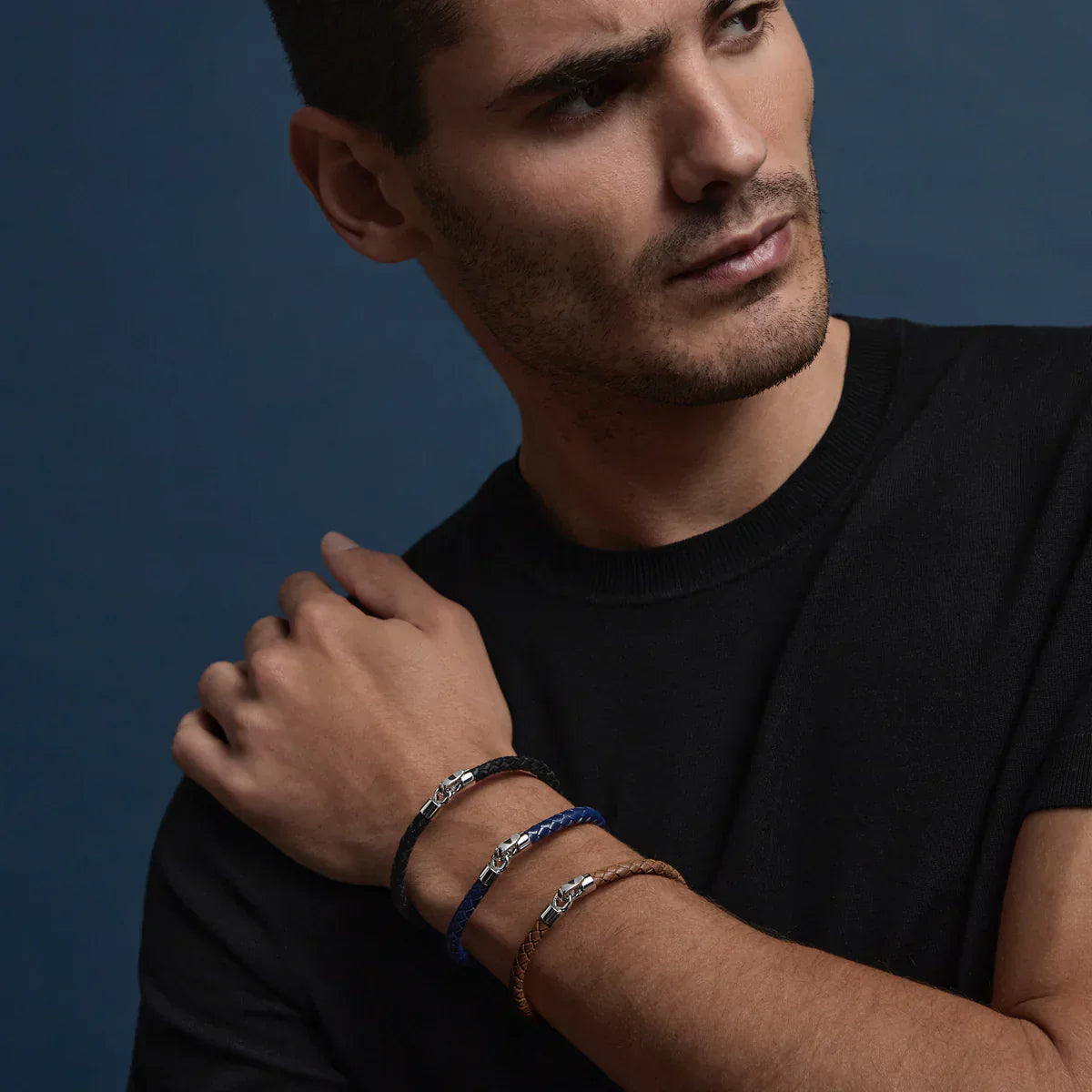 Najo Najo The Mariner Men’s Plaited Leather and Steel Bracelet