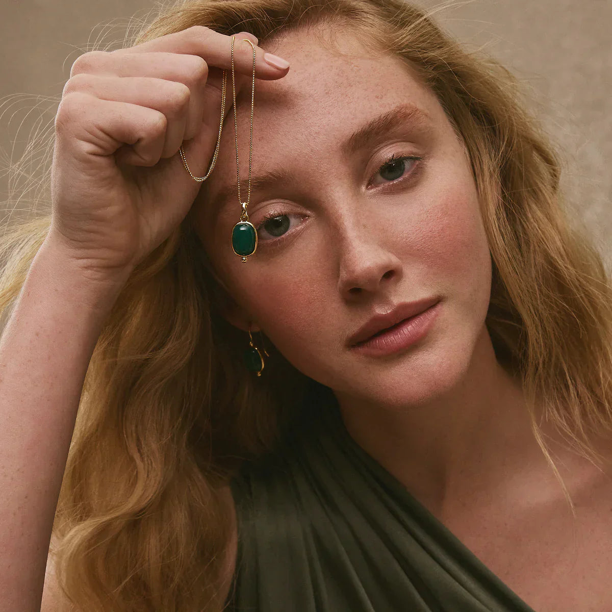 Najo Necklaces Najo Fleur Green Onyx Pendant