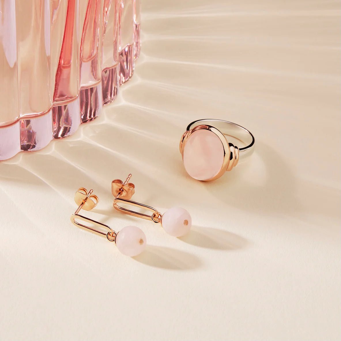 Najo Alba Rose Quartz Ring Duo Jewellery