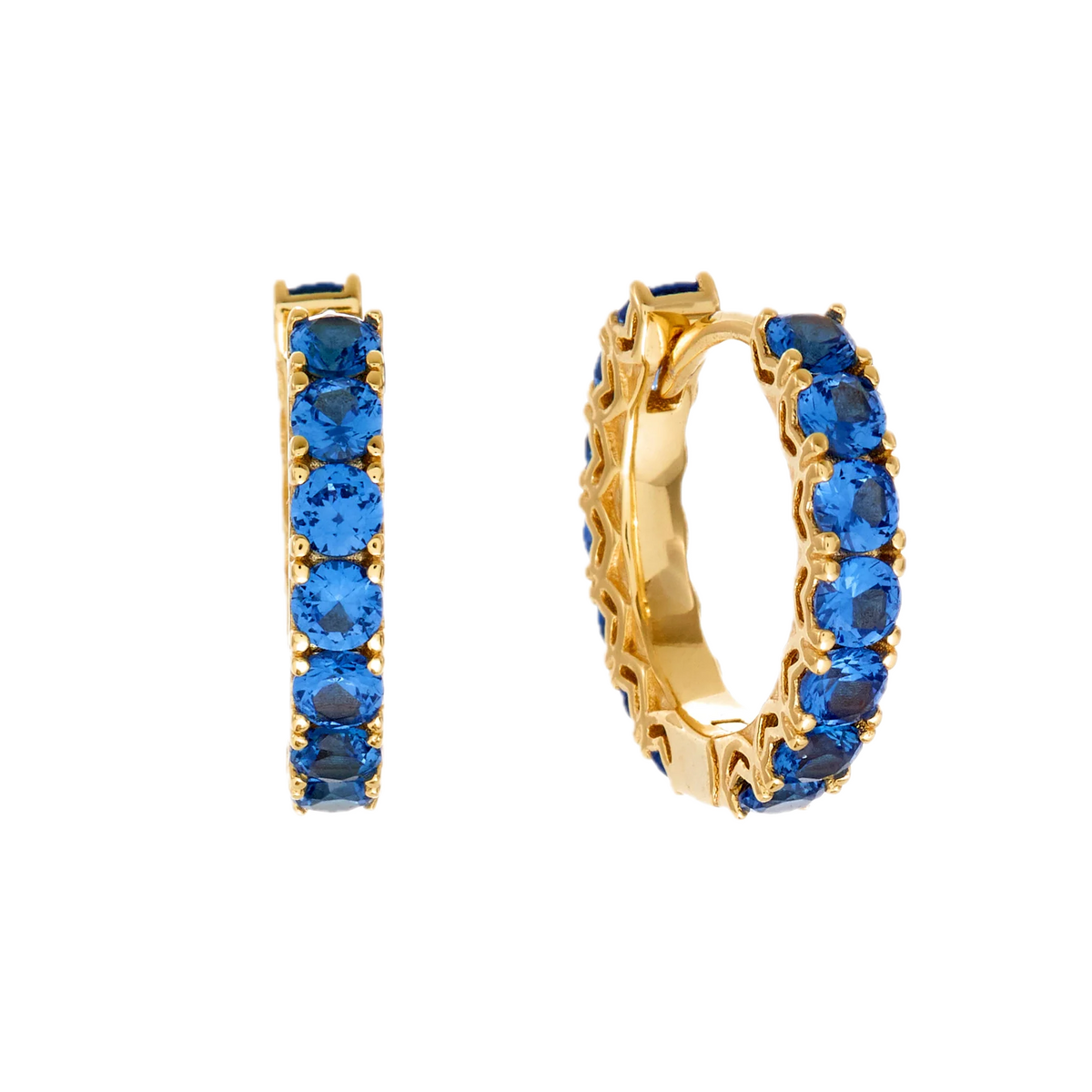 Sybella Earrings Gold / Blue Sybella Lyla Gold Plate Claw Set CZ Hoop Earring