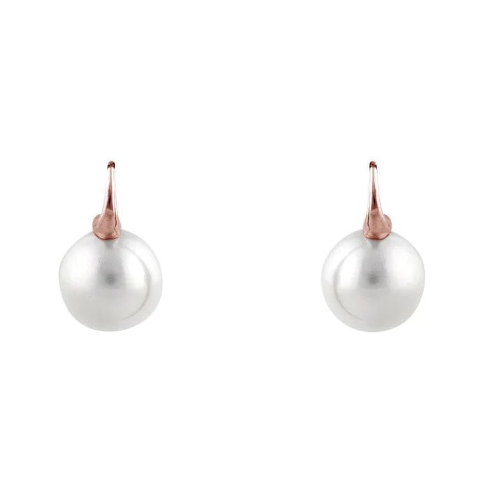 Sybella Earrings Rose Gold Sybella 14mm Round White Pearl Hook