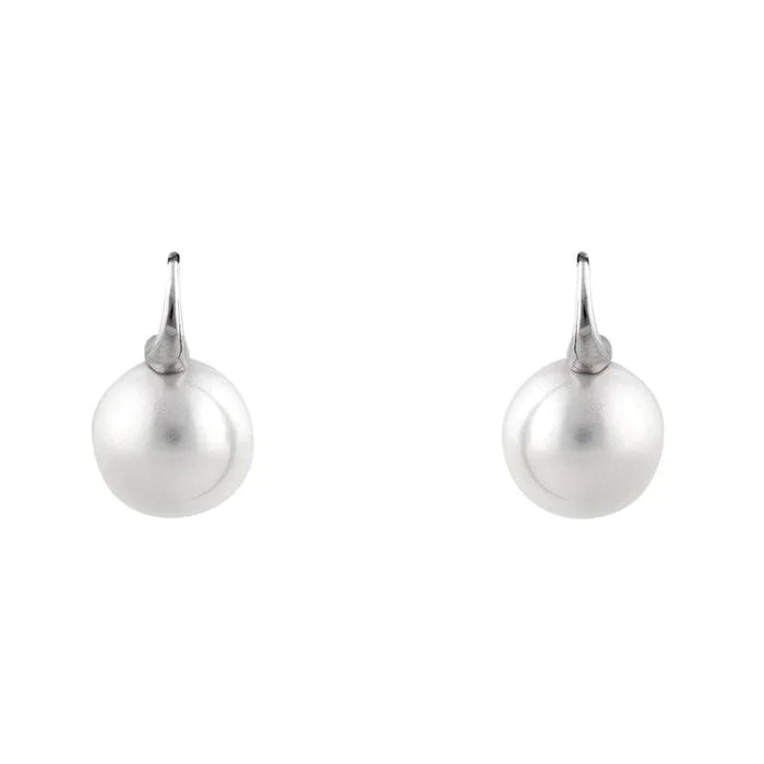 Sybella Earrings Silver Sybella 14mm Round White Pearl Hook