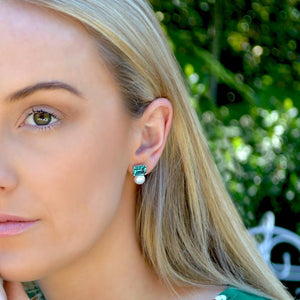 Sybella Earrings Silver Sybella green stone and pearl stud