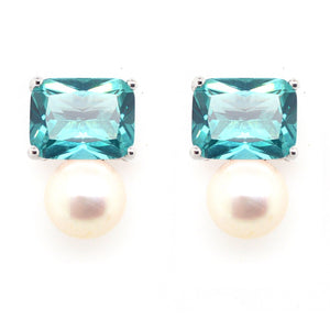Sybella Earrings Silver Sybella green stone and pearl stud