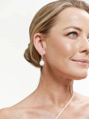 Sybella Earrings Sybella Alaya Rhodium and White Freshwater Pearl C Hoop Earring