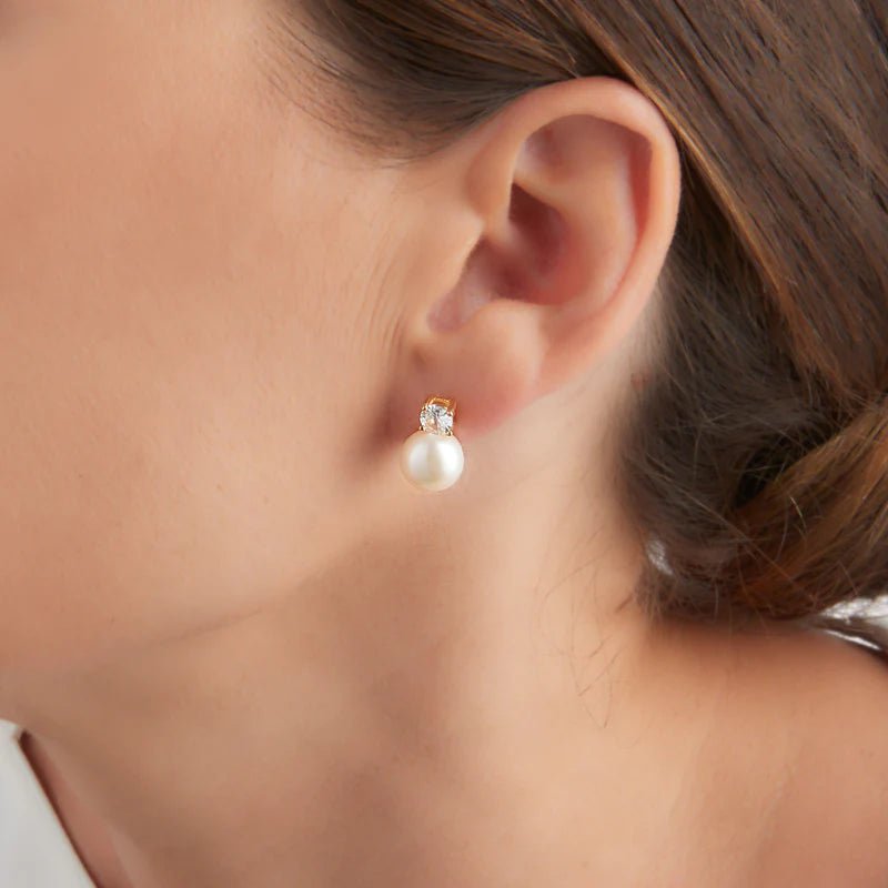 Sybella Earrings Yellow Gold Sybella Arie Pearl and Stone Stud