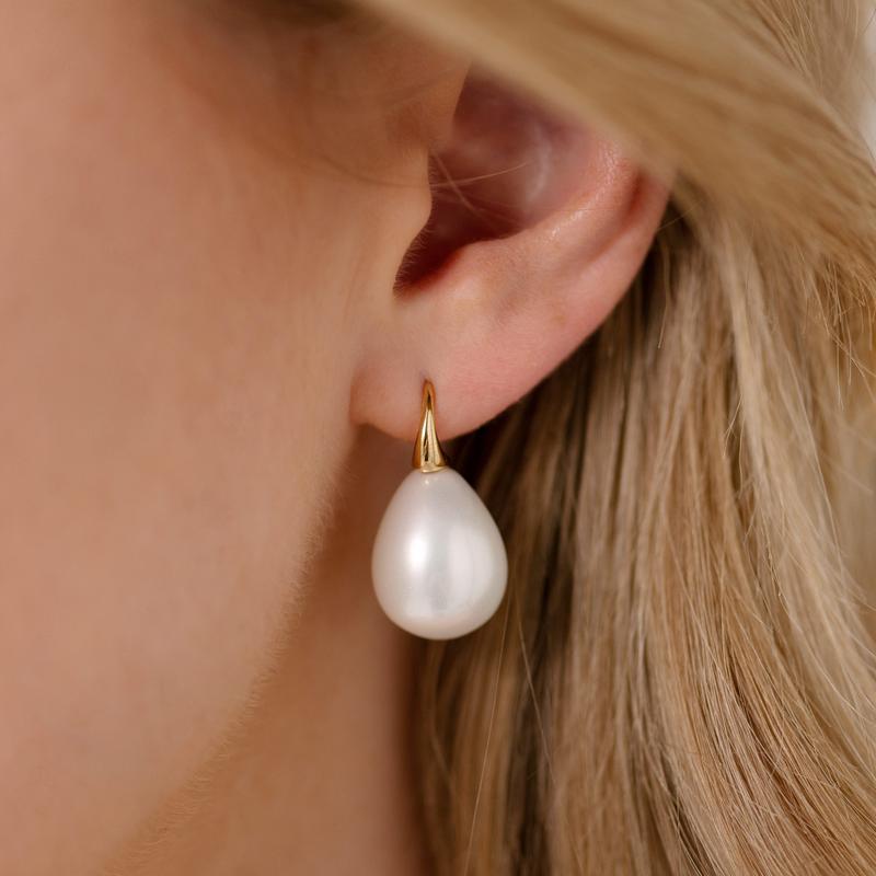 SYBELLA E691-701GP large baroque white pearl on gold hook earrings
