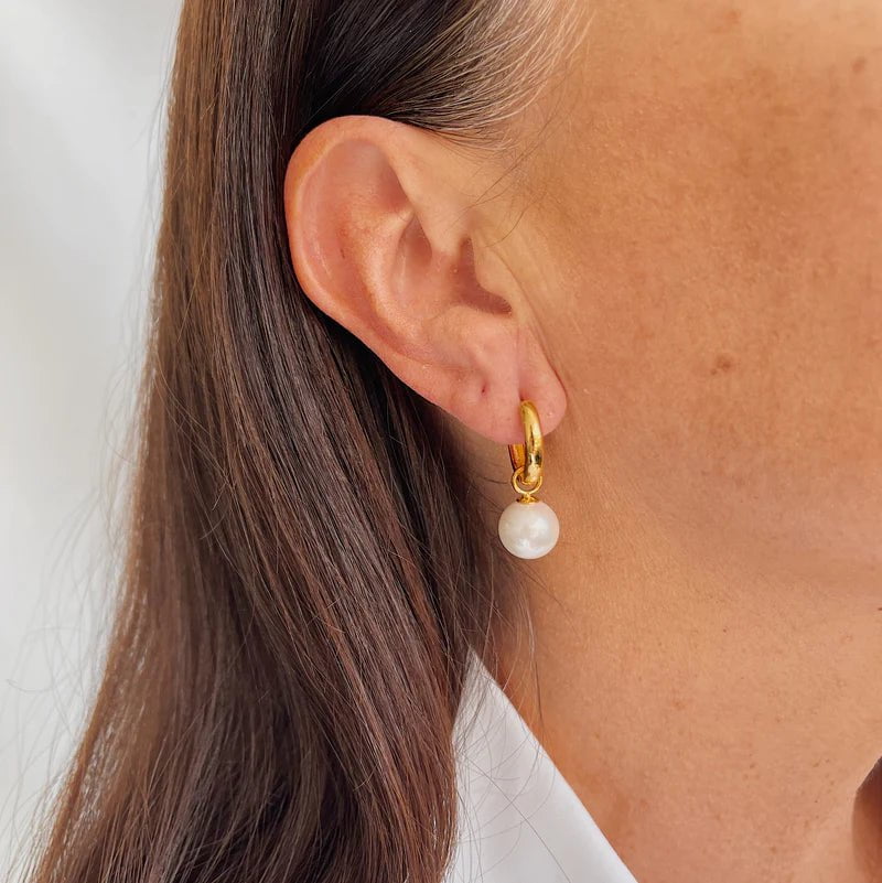 Sybella Earrings Yellow Gold Sybella Hoop and Pearl Earrings