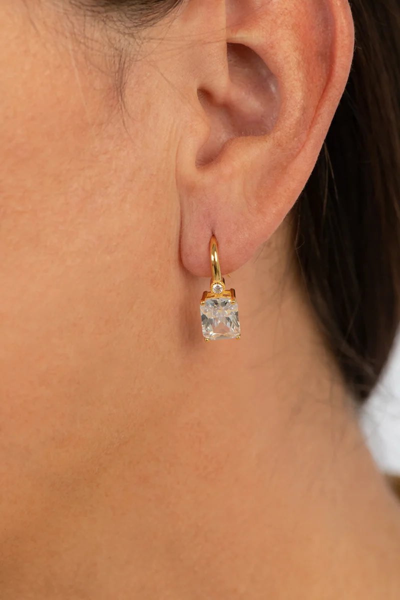 Gold rectangle drop best sale earrings