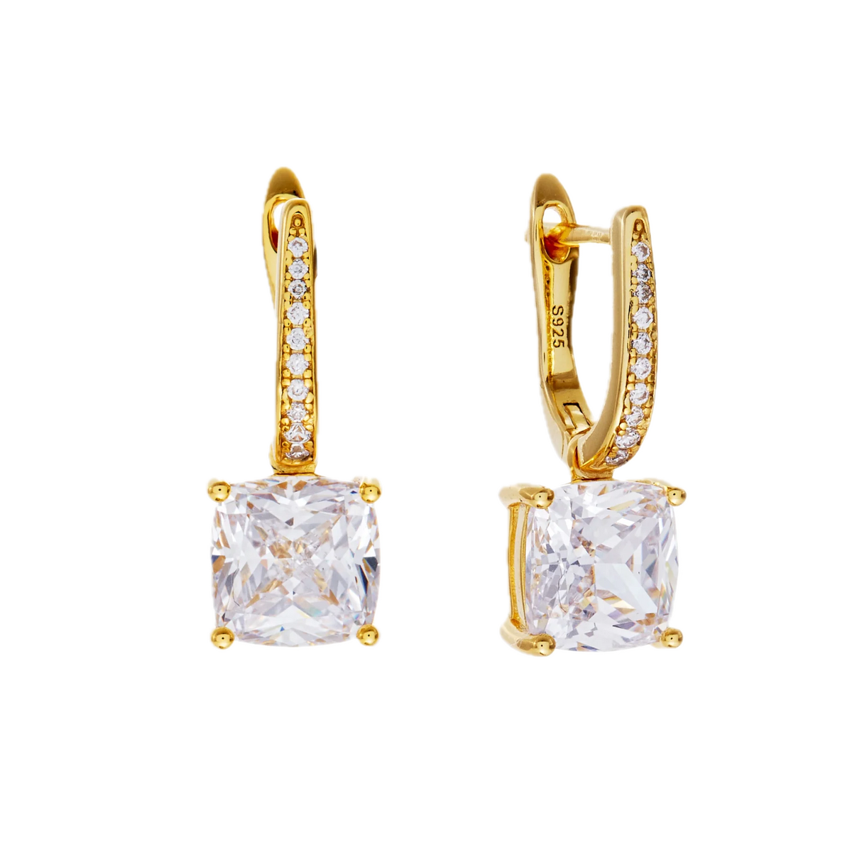 Sybella Earrings Yellow Gold / Clear Sybella IRIS Gold Plate and Green Square and Clear CZ Earring
