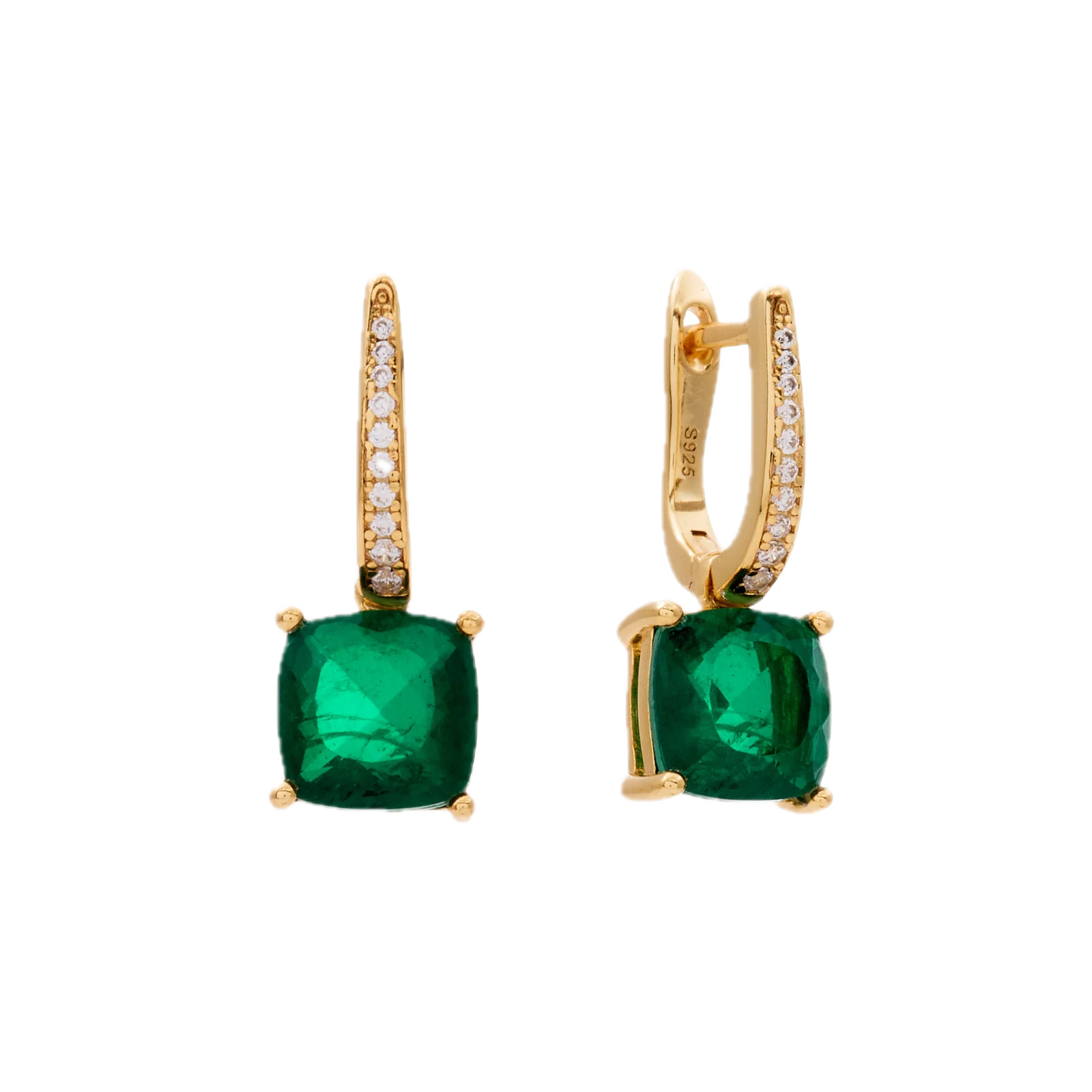 Sybella Earrings Yellow Gold / Green Sybella IRIS Gold Plate and Green Square and Clear CZ Earring