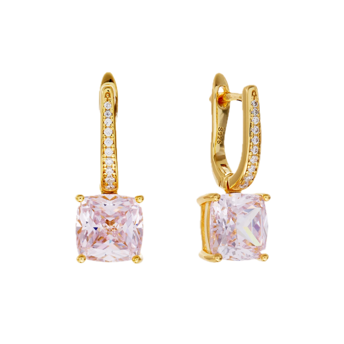 Sybella Earrings Yellow Gold / Pink Sybella IRIS Gold Plate and Green Square and Clear CZ Earring