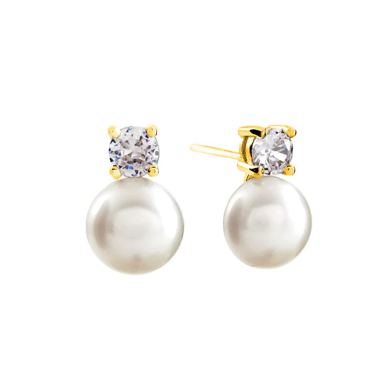 Sybella Earrings Yellow Gold Sybella Arie Pearl and Stone Stud