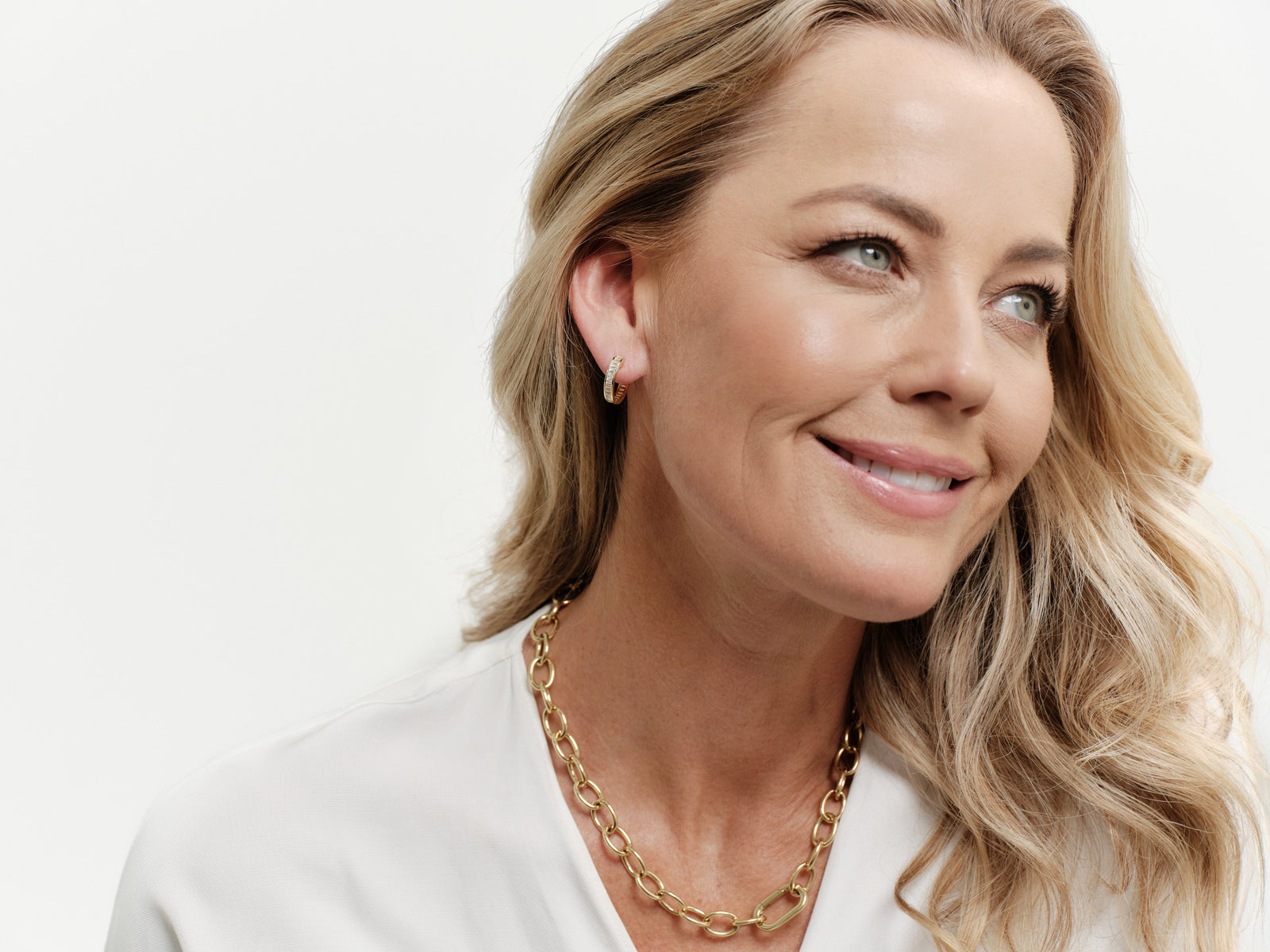 Sybella Earrings Sybella Lumi Gold Plate Baguette CZ  Hoop Earring